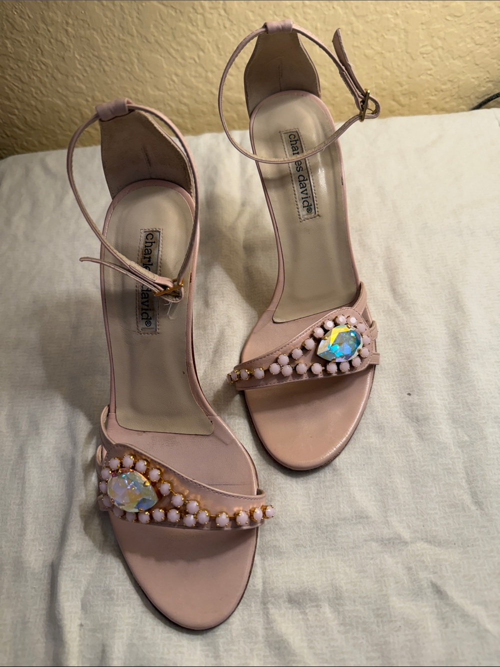 Pink Jeweled Charles David Ankle-Strap Sandals